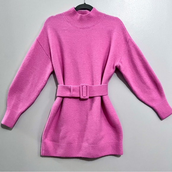 NWT Los Angeles Atelier & Other Stories Barbie Pink Knit Sweater Belted Dress - Picture 2 of 16